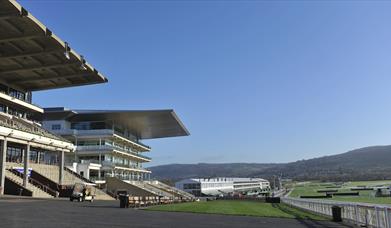 The exterior of Cheltenham Racecourse by the tracks