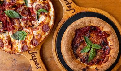 Deep dish pizzas at Japes