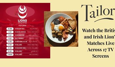 Tailors breakfast and Lions Rugby Live poster
