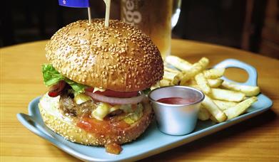 Feathered Fish burger and chips